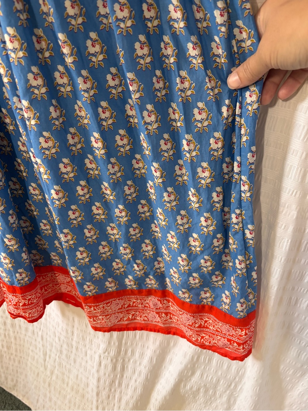 J. Crew 100% Cotton Boho Red & Blue Floral Tie-Waist Midi Dress Sz Small - Picture 7 of 10